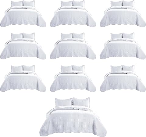 IR Imperial Rooms Twin Quilt Bedding Set (68” x 86”) - Bulk Pack of 10 Wholesale for Hotels, Guest Bedroom & Airbnbs - Lightweight Microfiber Reversible Embossed Quilts Bedspreads (White)