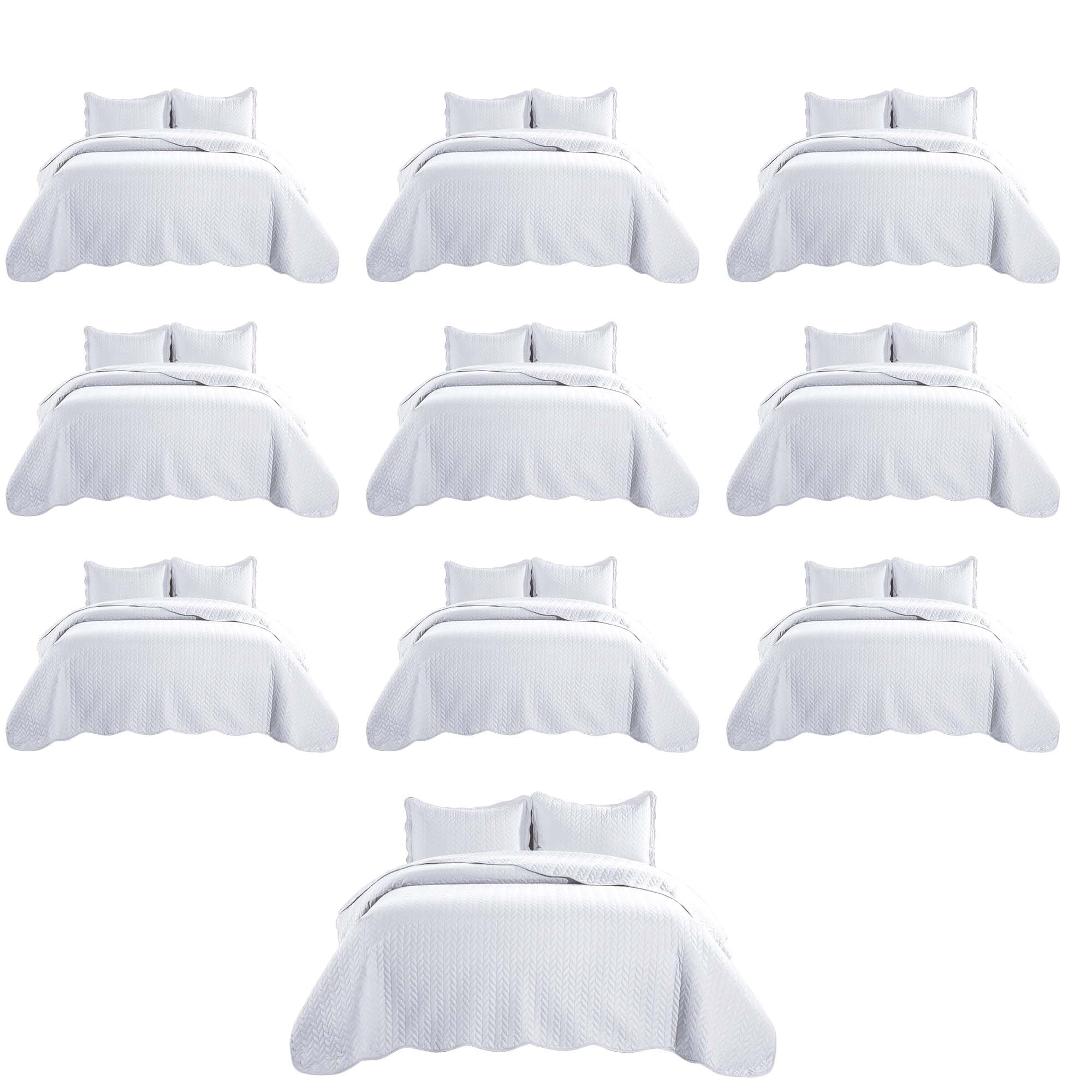 Imperial Rooms Queen Quilt White Leaf 10 Pack for Hotel Guest Bedroom