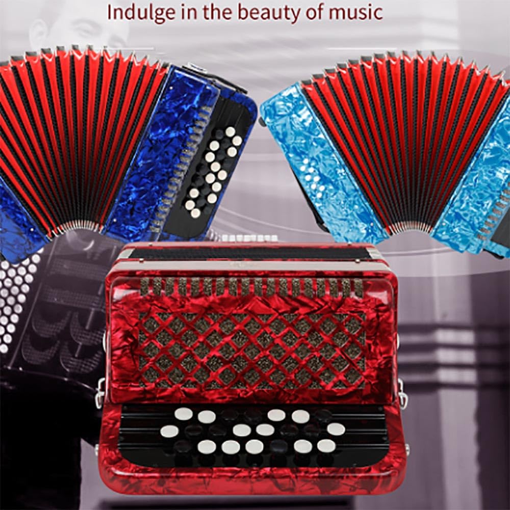 Fisarmonica, 22 tasti 8 bassi pulsante accordatura per principianti, cinghia da polso regolabile, strumento musicale portatile con borsa per il trasporto (rosso)