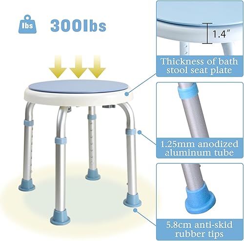 Miniatura 3 de IOVECOCO XIXI Silla de ducha para ducha interior, rotación de 360 grados, altura ajustable, asiento de baño antideslizante, silla de baño, banco