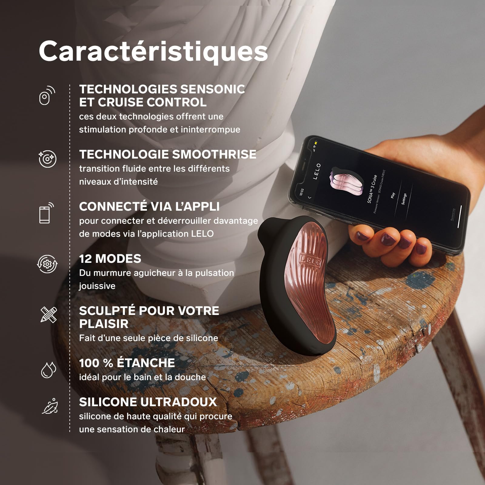 LELO SONA 3 Cruise Masseur Sonique avec Appli Bluetooth, Doté de 12 Modes de Plaisir, Vibromasseur Sex Toys Femme Clitoridien, Sextoyse Femme Clitoridienne, Sextoy, Vibromasseurs Feminin, Plum