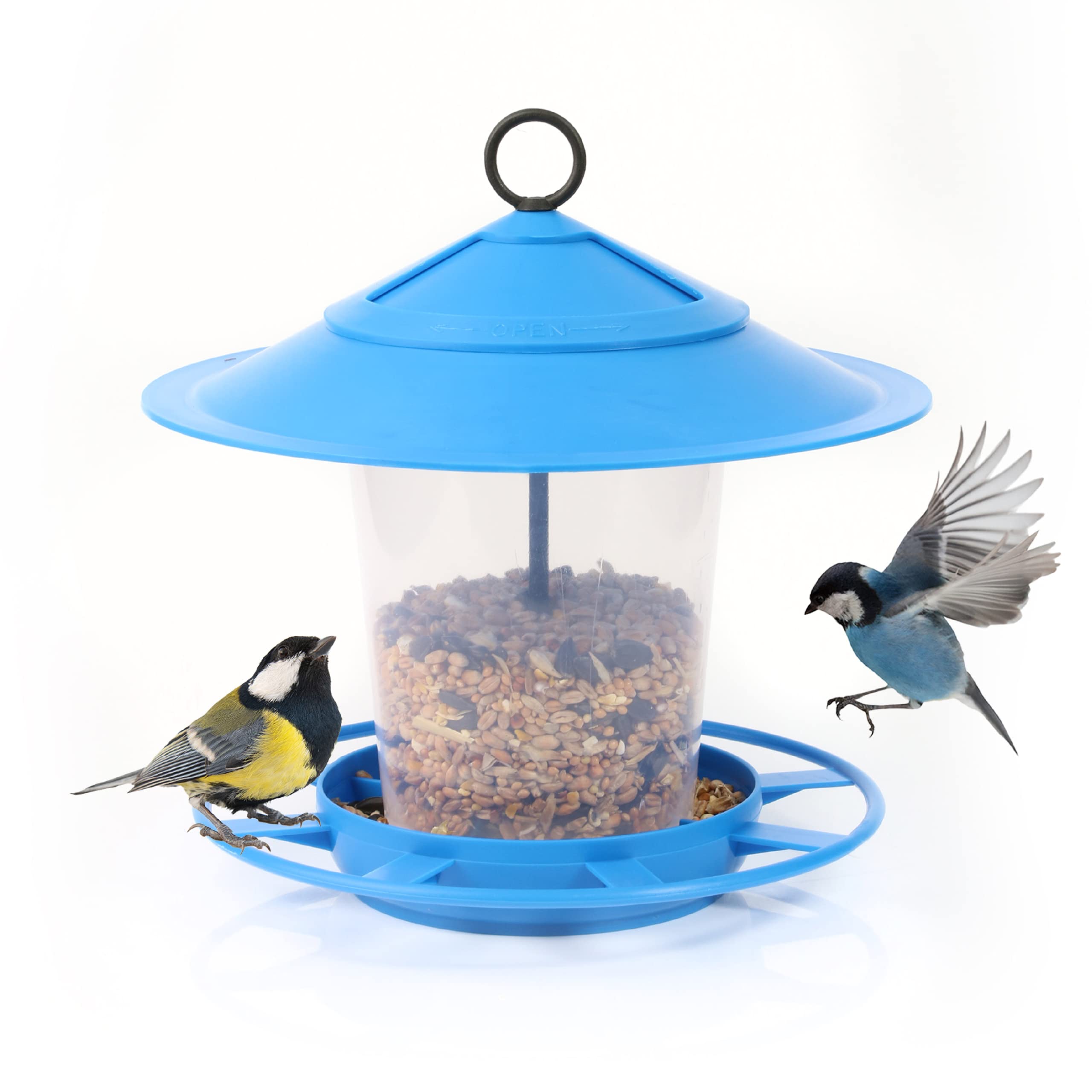 BIRD FEEDER HANGING LANTERN - BLUE PLASTIC BIRD FEEDER WITH 360 DEGREE PERCH - IDEAL FOR BIRD LOVERS (PACK OF 1)