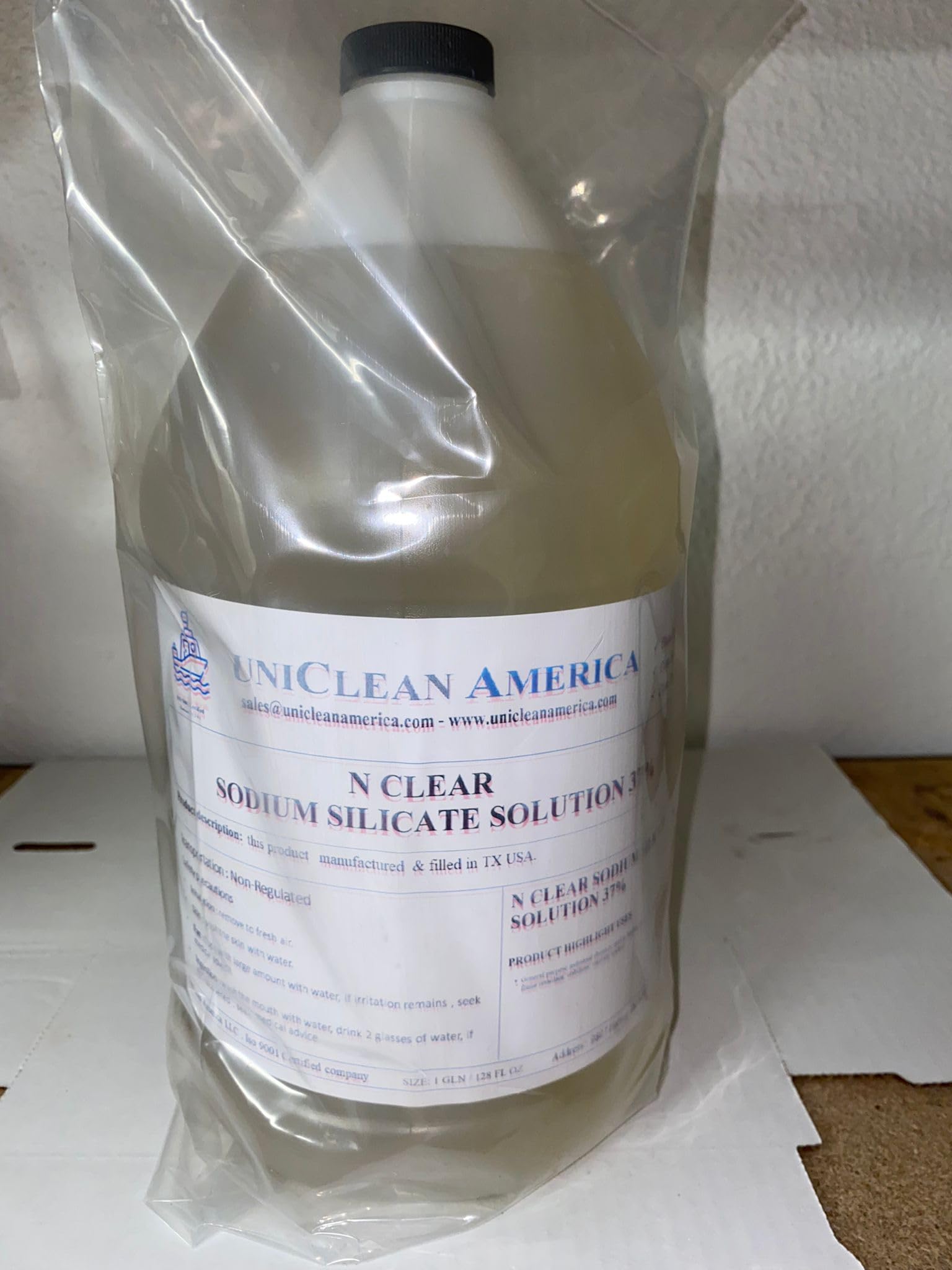 UniClean America Water Glass - N Clear Sodium Silicate 37% - High Purity - Made in USA - Size: 2 Gallons