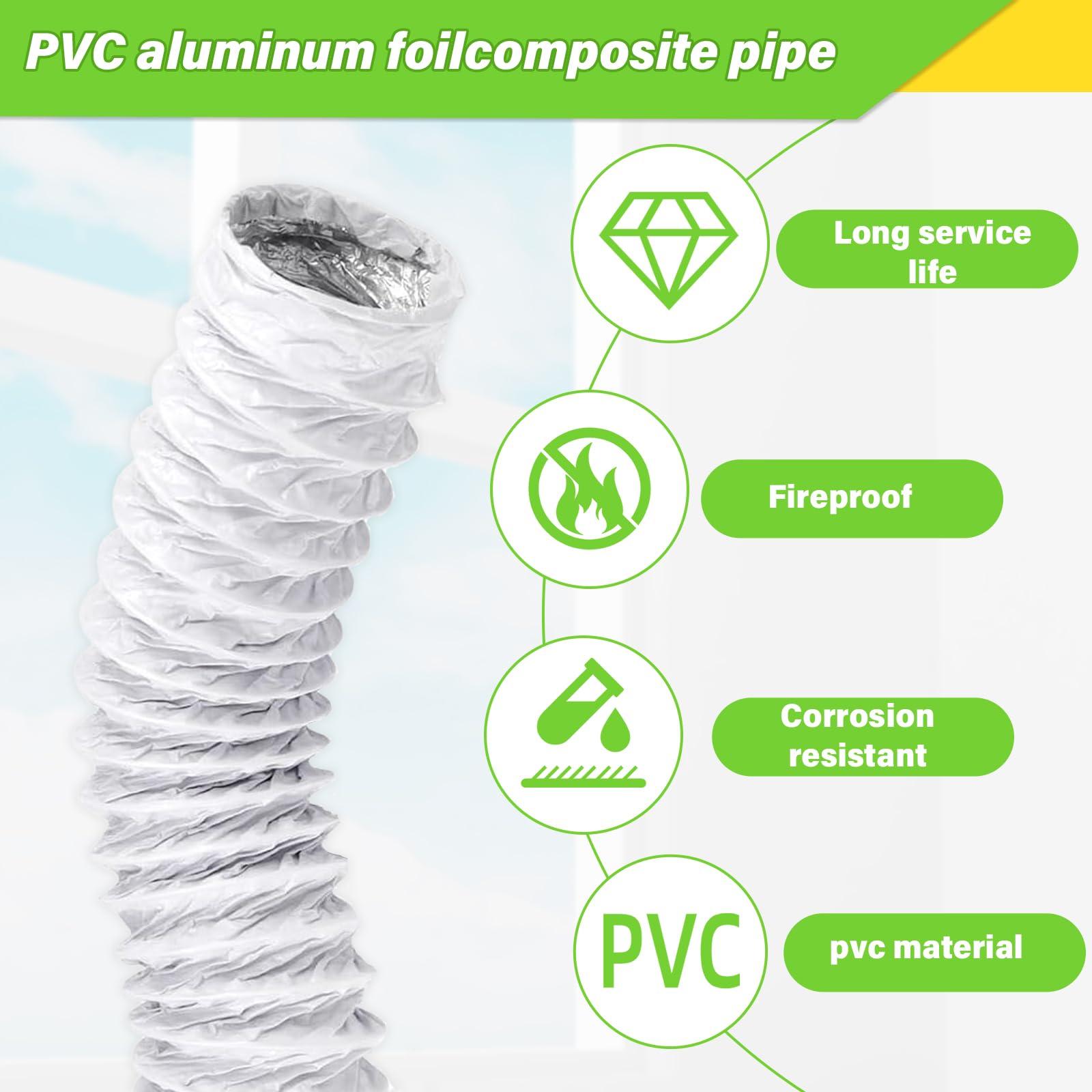 URHRHU PVC Flexible Hose 100mm Flexible Ducting Auminium Foil Ducting Insulated Ducting Ventilation Air Ducting PVC Pipe for Universal Tumble Dryer (100mm*4.5m, White) - Image 4