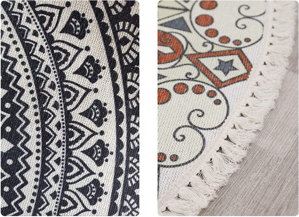 Bawełniany dywan w stylu vintage, boho, wzór mandali, nadaje się do prania, ręcznie tkany okrągły dywan z frędzlami, do sypialni, korytarza, salonu, stolika kawowego, mata dla stóp, można prać w