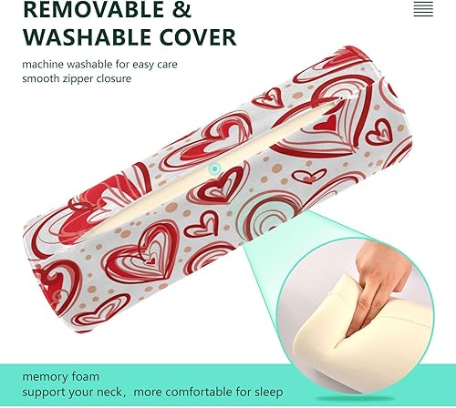 Miniatura 3 de Lindos corazones de San Valentín con lunares almohada para cabecero y cuello, almohada redonda larga para soporte lumbar, almohada cilíndrica