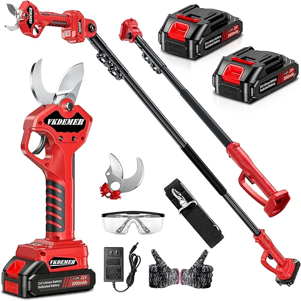 2-in-1 Pole Pruning Shears,1.2" Cutting Diameter,Cordless Electric Pruning Shears with Extension Pole,2×2.0Ah Battery Powered Pruner for Tree Trimming (2 Set Blades&Battery Charger Included)