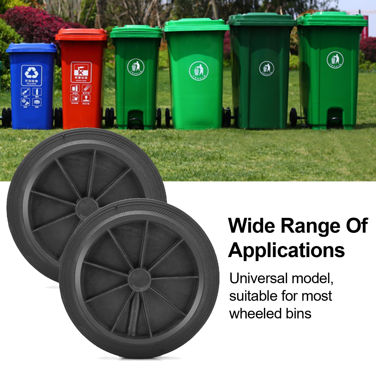 Roue de Rechange pour Poubelles, 180mmRoue de Remplacement pour Poubelle a Roulettes, Conteneur Poubelle Roue de Rechange, Roue pour Poubelle Exterieur, Roue en Caoutchouc pour Poubelle, 2Pcs