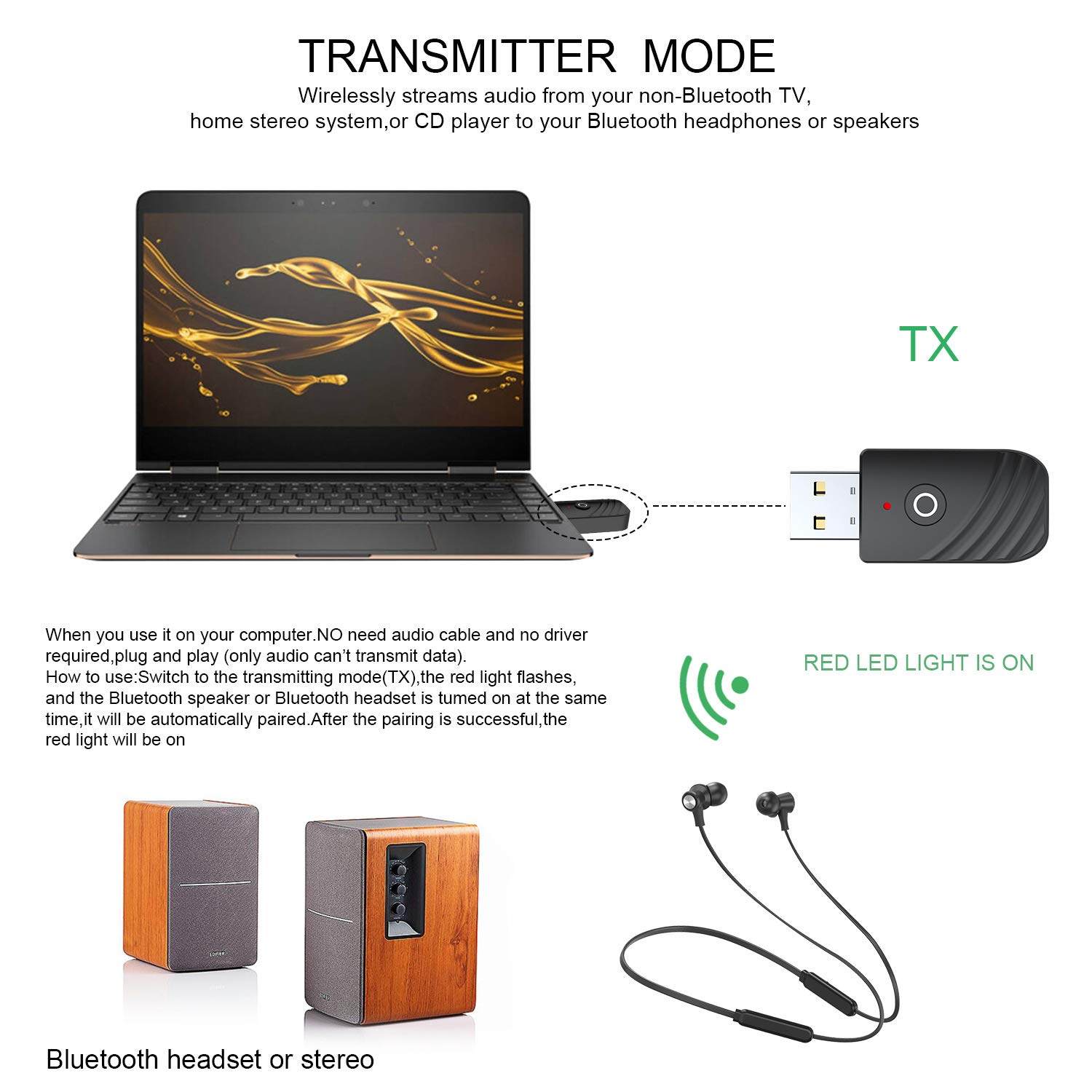 Trasmettitore e ricevitore Bluetooth 3 in 1, 3,5 mm, adattatore USB, Bluetooth, trasmettitore Bluetooth, per TV Home Sound System