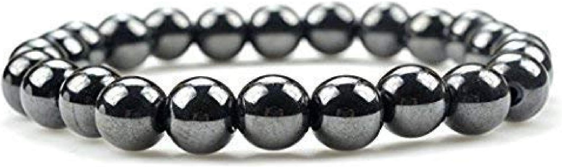 Marka JewelryNatural Round Beads Magnetic Hematite Crystal Stone 8mm Bracelet Reiki Chakra Yoga Meditation Semi Precious Gemstones Stretchable Bracelet for Unisex