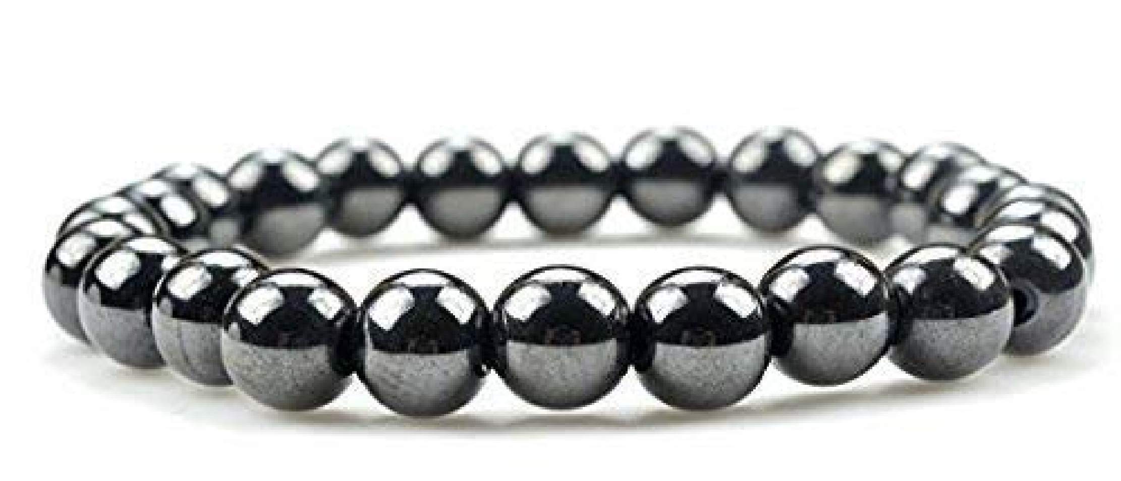 Marka JewelryNatural Round Beads Magnetic Hematite Crystal Stone 8mm Bracelet Reiki Chakra Yoga Meditation Semi Precious Gemstones Stretchable Bracelet for Unisex