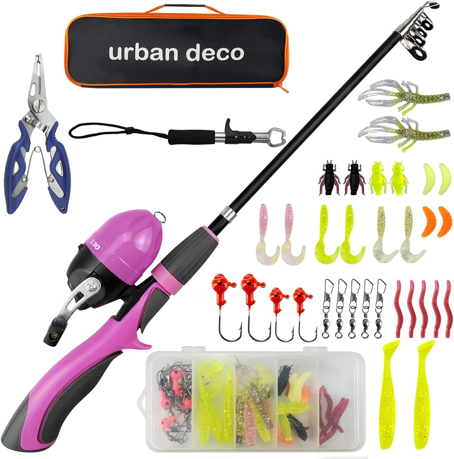 Kids Fishing Pole Set Portable Telescopic Kids Fishing Rod and Reel Combo Kit with Tackle Box for Beginners, Boys,Girls,Youth,Children