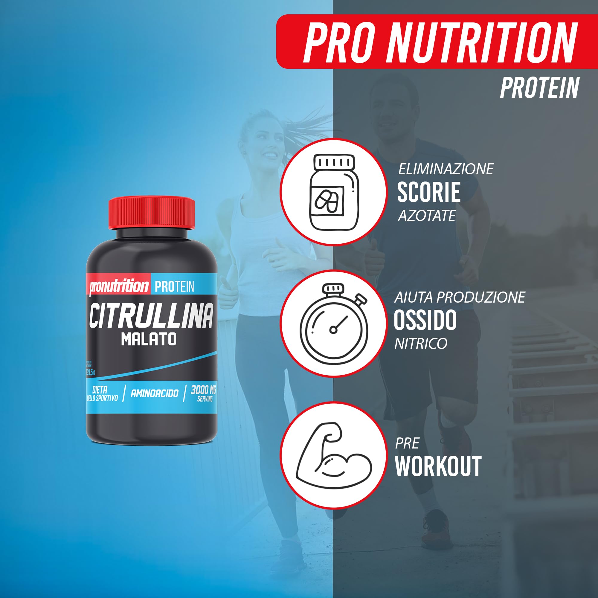 PRO NUTRITION Citrullina Malato 90 cpr 1000 mg, Integratore Alimentare Supporto nell’Allenamento, Eliminazione delle Scorie, Attività Fisica Intensa - Calcio Fosfato, Magnesio Stearato