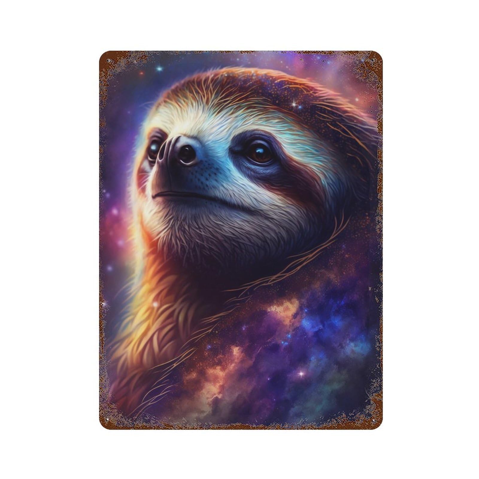 Cosmic Sloth Portrait-7 Rustic Tin Plaque 15.7"x11.8", for Pub, Kitchen And Man Cave Decor, Vintage Wall Decor