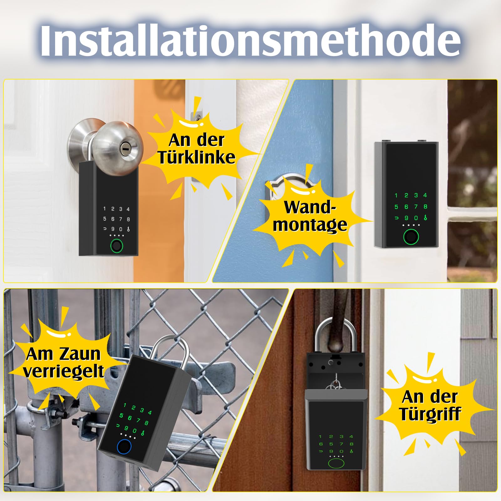 Eseesmart Fingerabdruck Schlüsseltresor mit Zahlencode, Bluetooth Elektronisch Schlüsseltresor mit Bügel Wetterfest, Großer Kapazität Wandmontierte Schlüsselbox Keyless Go Schutz Für Außen Haus Garage