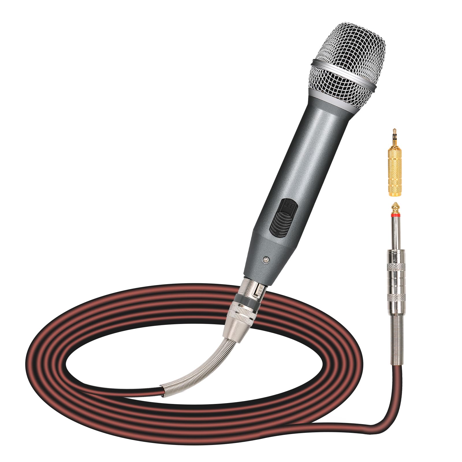 Dynamisches Kabelmikrofon mit 5m Kabel, Studiomikrofon, reines Kupferkabel, magnetischer Stummschalter, für Singen, Karaoke, Bühnenauftritt, Sprache (Grau, P6)
