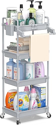 SPACEKEEPER Carrito de almacenamiento rodante, organizador de baño de 4 niveles, carrito de servicio, organizador de lavandería, estantería móvil