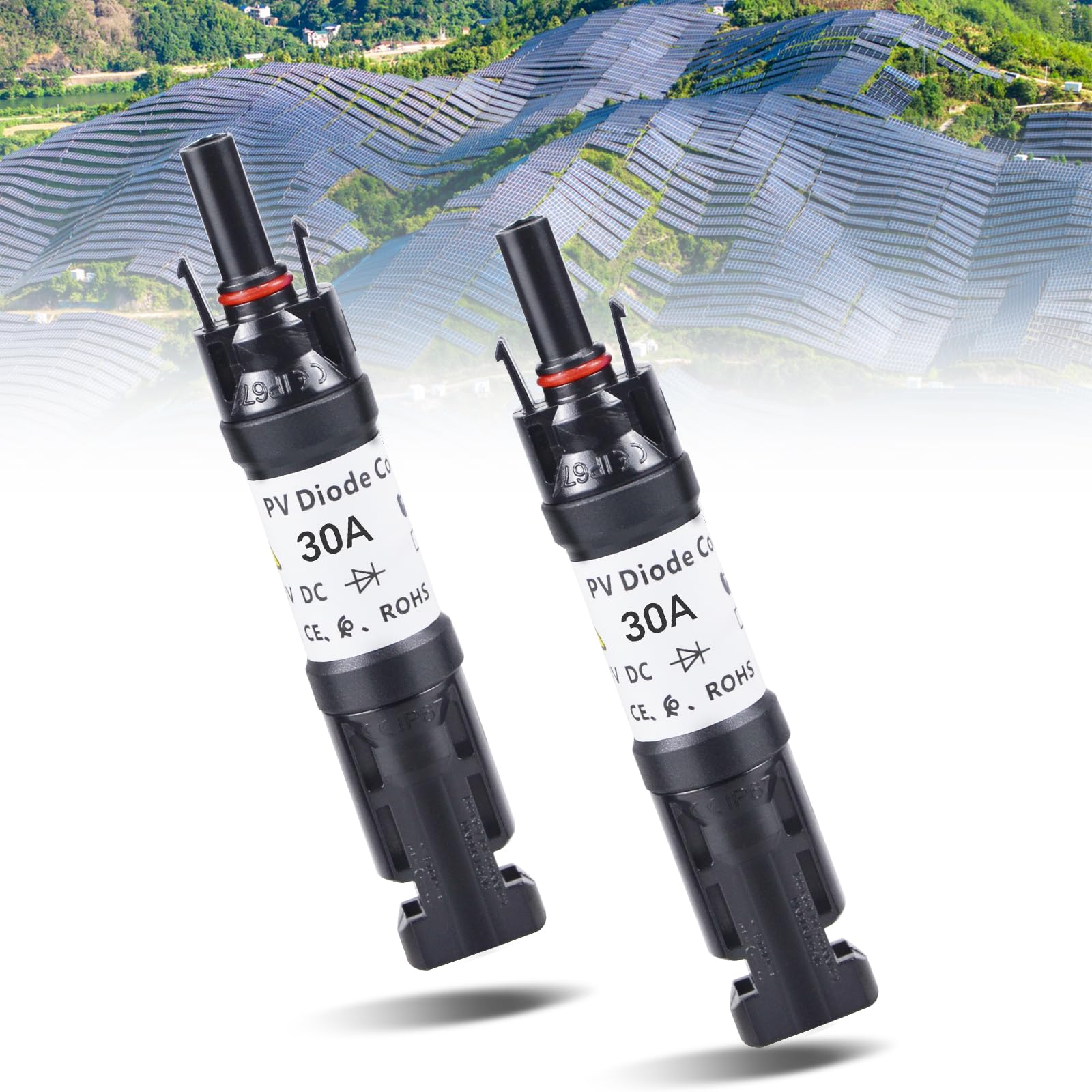 2-Piece Solar Fuse Holder 30A | IP67 Waterproof and Dustproof | 1000V Reverse Current Protection Diode Holder | Solar Panel Fuse Holder for Solar Photovoltaic System Connection (30A)