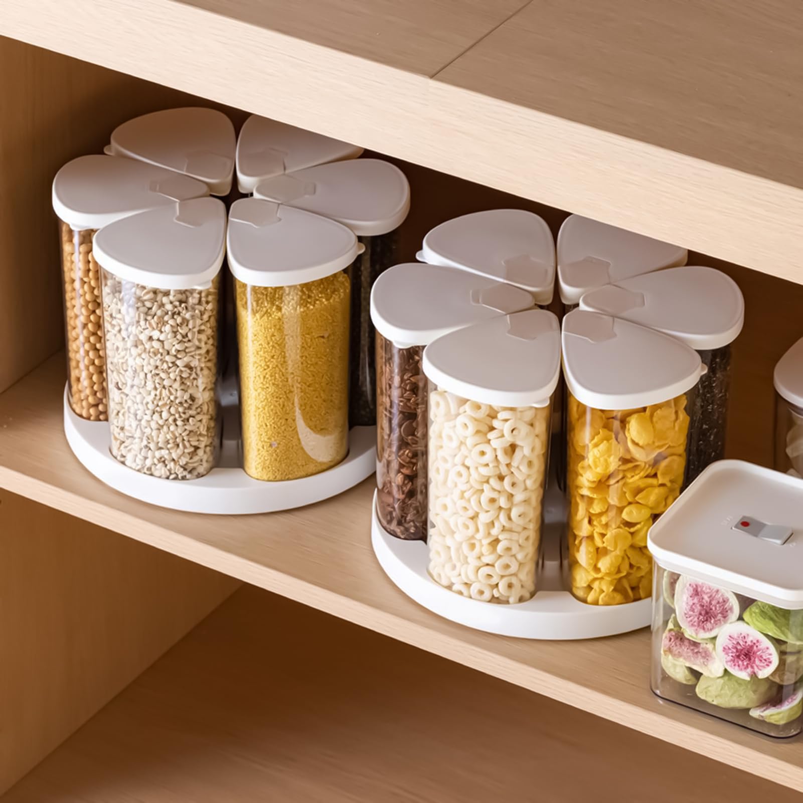 Dispensador giratorio de alimentos, contenedor de almacenamiento de granos de 6 rejillas, organizador dispensador de cereales, almacenamiento transparente de cocina, organizador de despensa con