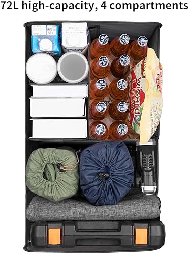 Miniatura 4 de YOHOOLYO Organizador de maletero de coche para SUV 72L, gran capacidad, plegable, 4 compartimentos, accesorios de coche multicolor para