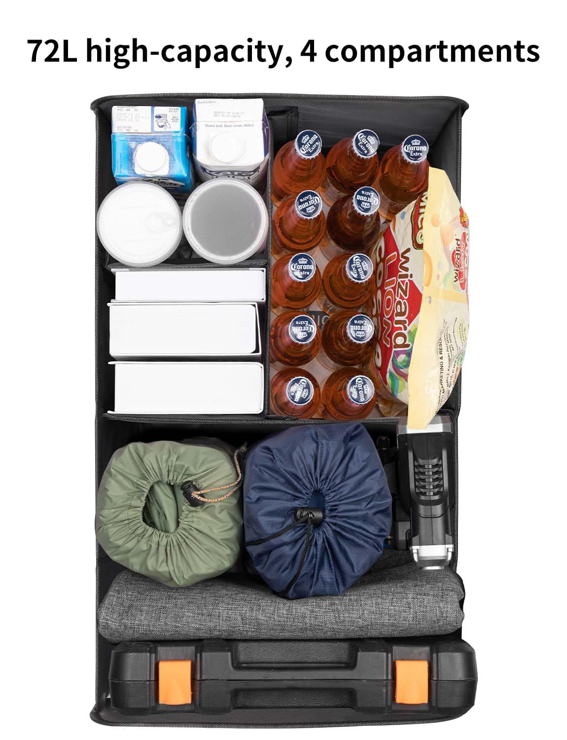 YOHOOLYO Car Trunk Organizer for SUV 72L Large Capacity Collapsible 4 Compartment Storage Multicolor Car Accessories for Women — view 4