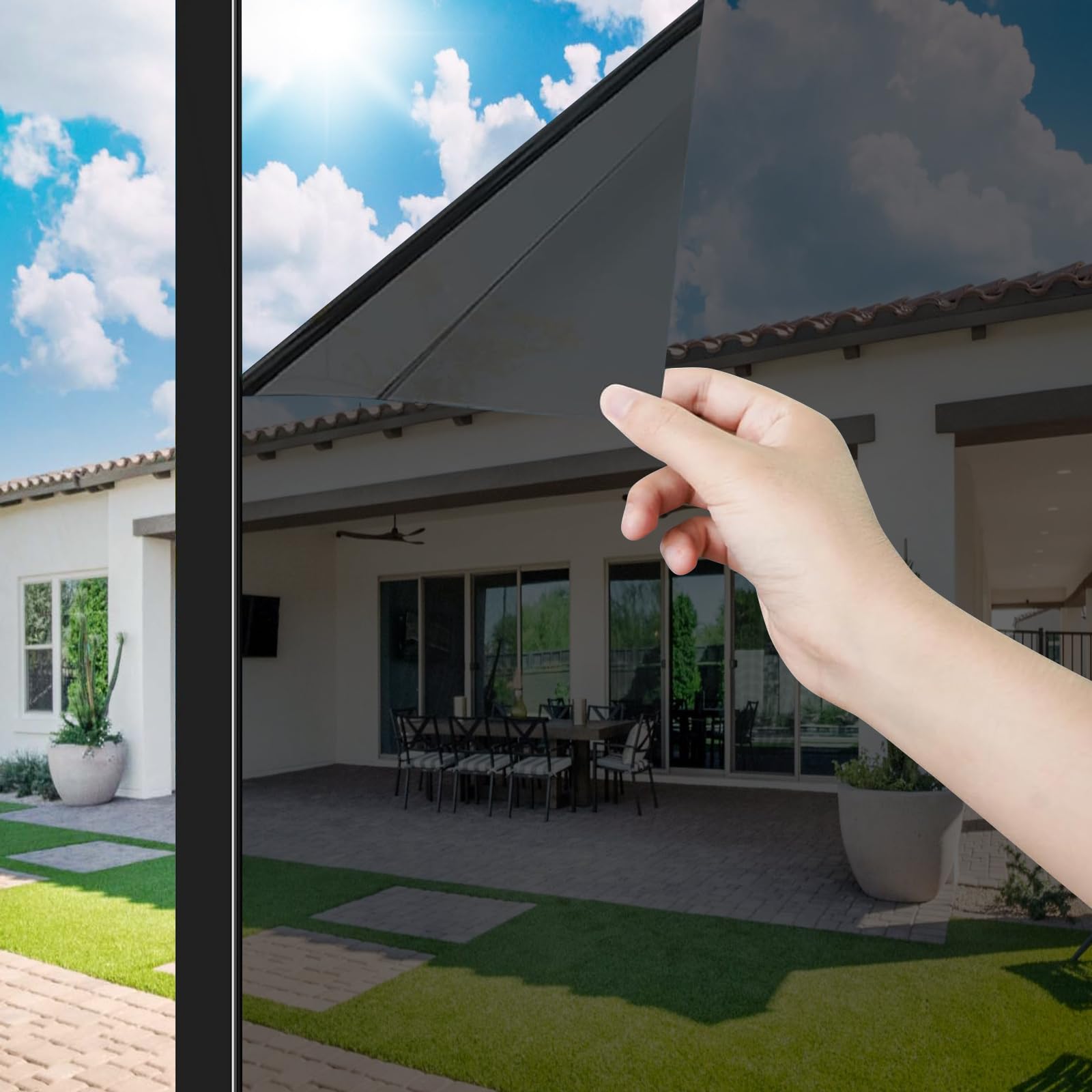 One Way Window Film(50x200cm), Non-Marking Static Cling Film, Weakens Uv Exposure and Heat, One Way Privacy Reflective Film with Additional Tools for Multiple Spaces, Office,Livingroom,Bedroom-Black