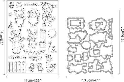 Miniatura 2 de INFUNLY Juego de sellos y troqueles transparentes de animales de granja, ganado, conejo, sellos de silicona transparente, forma de animal, troqueles