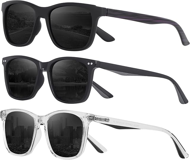 OJIRRU Sunglasses Mens Polarised Square Sun Glasses with UV Protection 3 Pack Retro Shades for Men Womens Driving Travel OJ087
