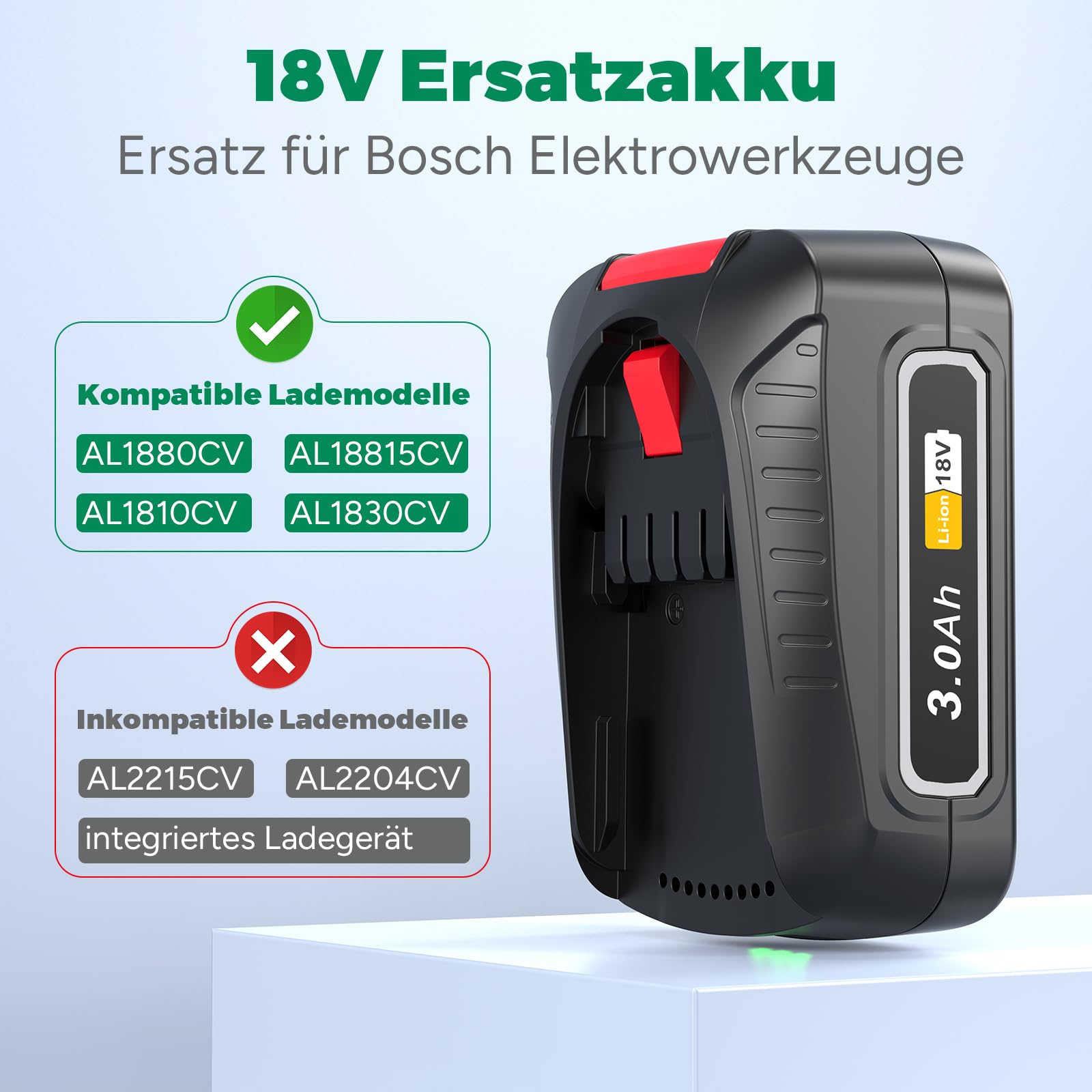 2 Packs de baterías PBA1830 para Bosch, batería de Iones de Litio para Herramientas eléctricas Bosch de 18 V y 3 Ah, batería Gardena de 18 V para Herramientas domésticas y de jardín