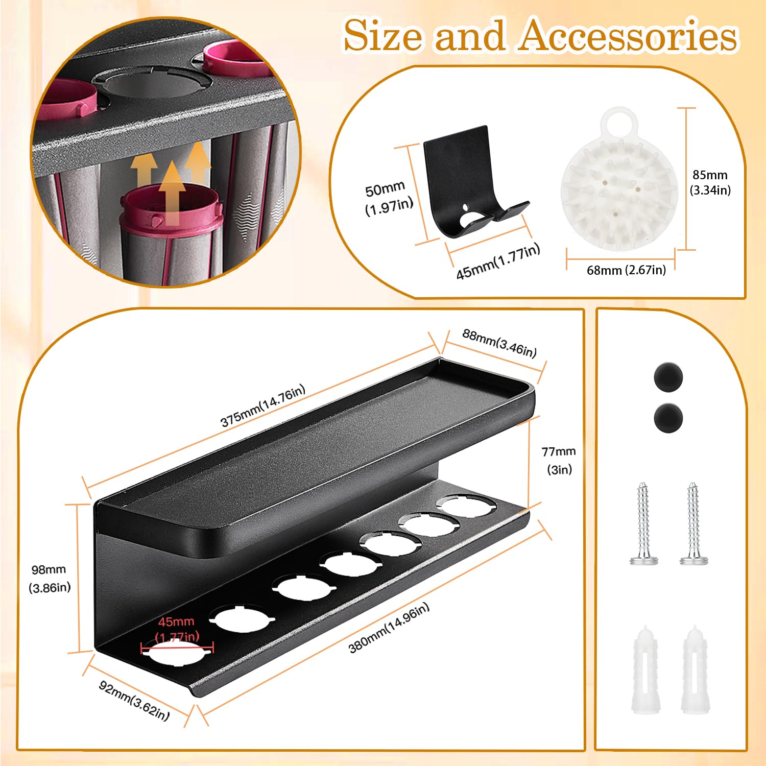 Yimerlen Airwrap Storage Holder Compatible with Dyson Airwrap Curling Iron Wall Mounted Storage Rack Holder for Home Organizer (with Comb)