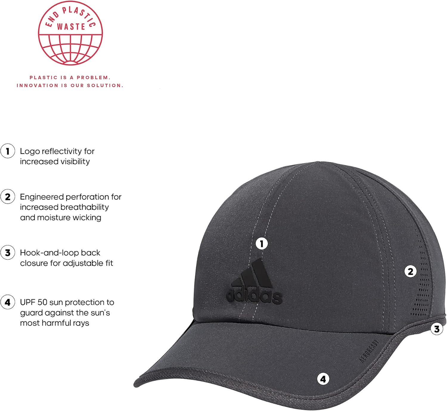 adidas Men's Superlite Relaxed Fit Performance Hat, Grey Six/Black Reflective, One Size