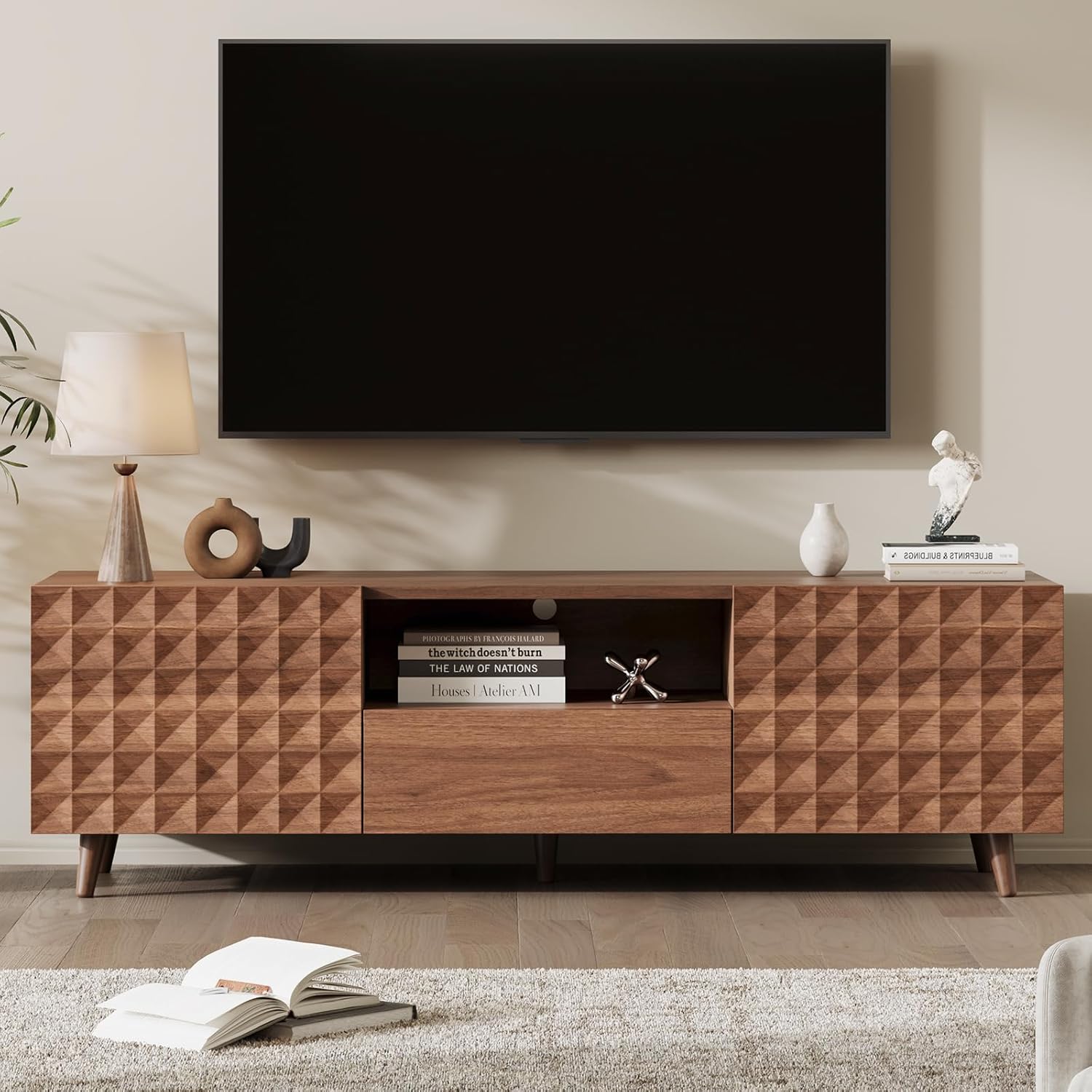 TV Stand for TVs Up to 65",TV Stands for Living Room,Entertainment Center Media Console Cabinet,Modern Television Stands with Diamond-Shaped Panel