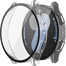 Misxi Pack of 2 Hard PC Protective Case Compatible with Samsung Galaxy Watch 7 44 mm, Non-Slip Ultra Thin Scratch-Resistant Protection Screen Protector with Tempered Glass for Galaxy Watch 7,