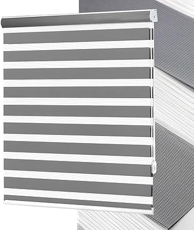 No Tools No Drill Zebra Blinds for Windows Cordless,Customizable Zebra Roller Shades, Dual Layer Blackout-Filtered Privacy Light Control Window Blinds Home Office, Easy to Install