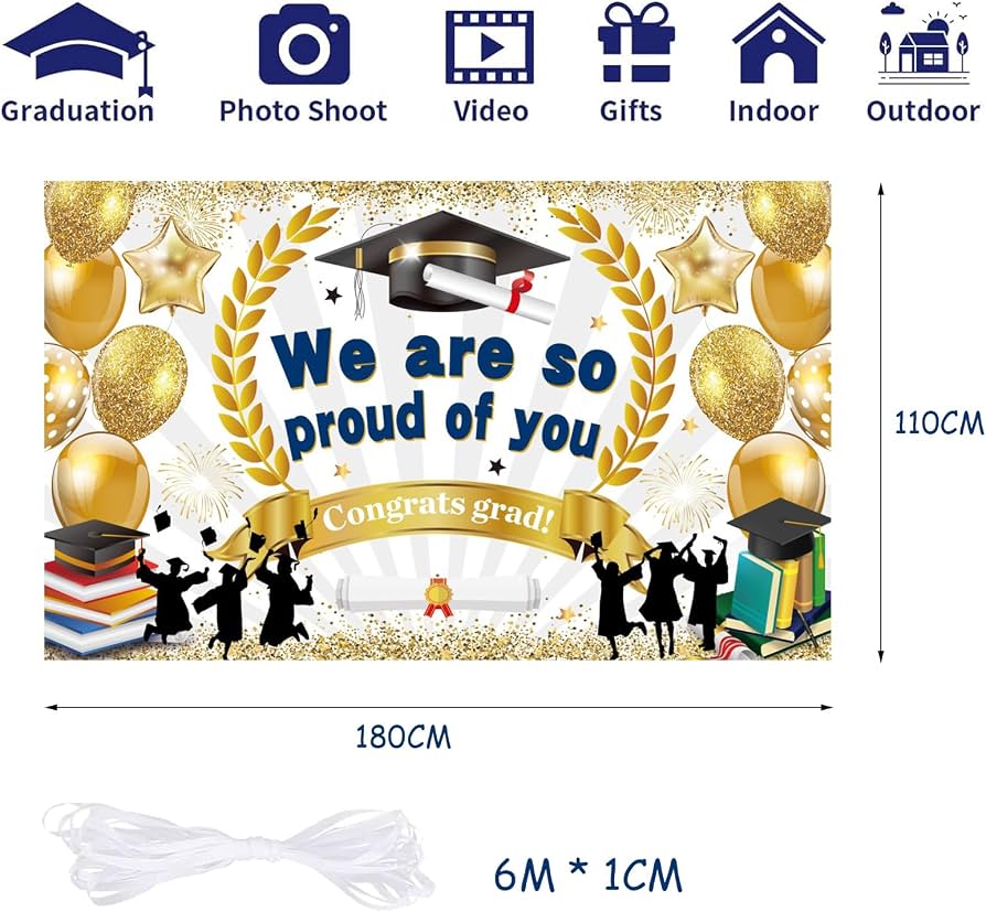 Banner Di Laurea 2022 180x97 Cm - Striscione In Tessuto Poliestere Con Scritta "Congratulazioni" Per Feste Di Diploma, Decorazioni Per Esterni E Interni