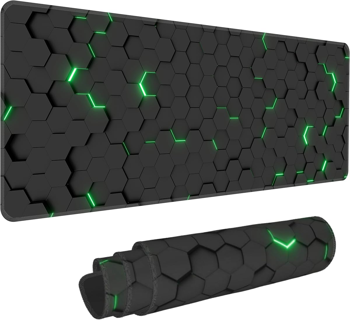 Green Hexagon Honeycomb Desk Mat, XL 31.5"x11.8" Large Mouse Pad, Geometric Extended Gaming Mouse Mat,Non-Slip Rubber Base Waterproof with Stitched Edges for Gaming Office Home Decor