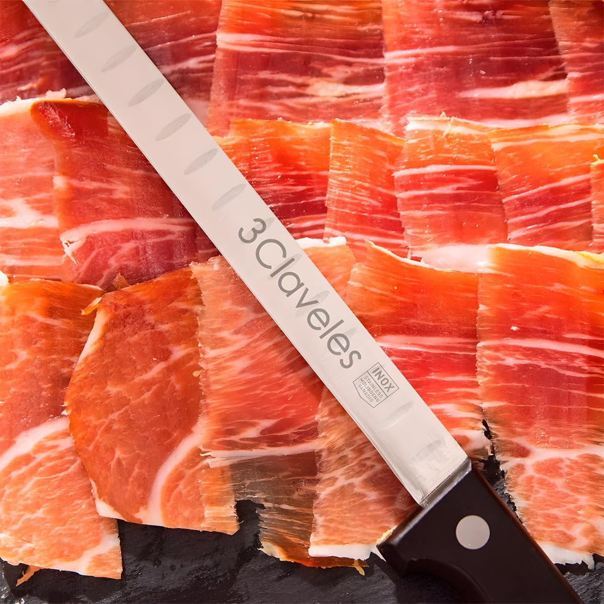 PracticFood Juego de Cuchillos Profesionales Selección Super Chef, Jamonero Alveolado 29 cm y Accesorios (ESSENTIAL1)