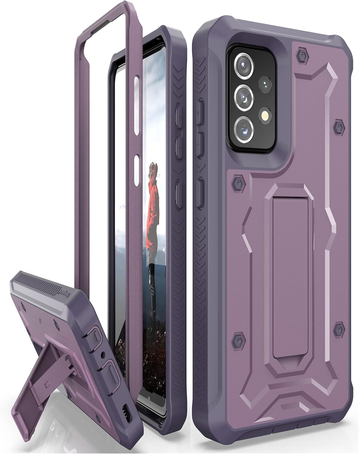 Caseborne ArmadilloTek V Compatible with Samsung Galaxy A72 5G Case (2021 Release), Military Grade Full-Body Rugged with Built-in Kickstand [Screenless Version] Former Vanguard - Purple