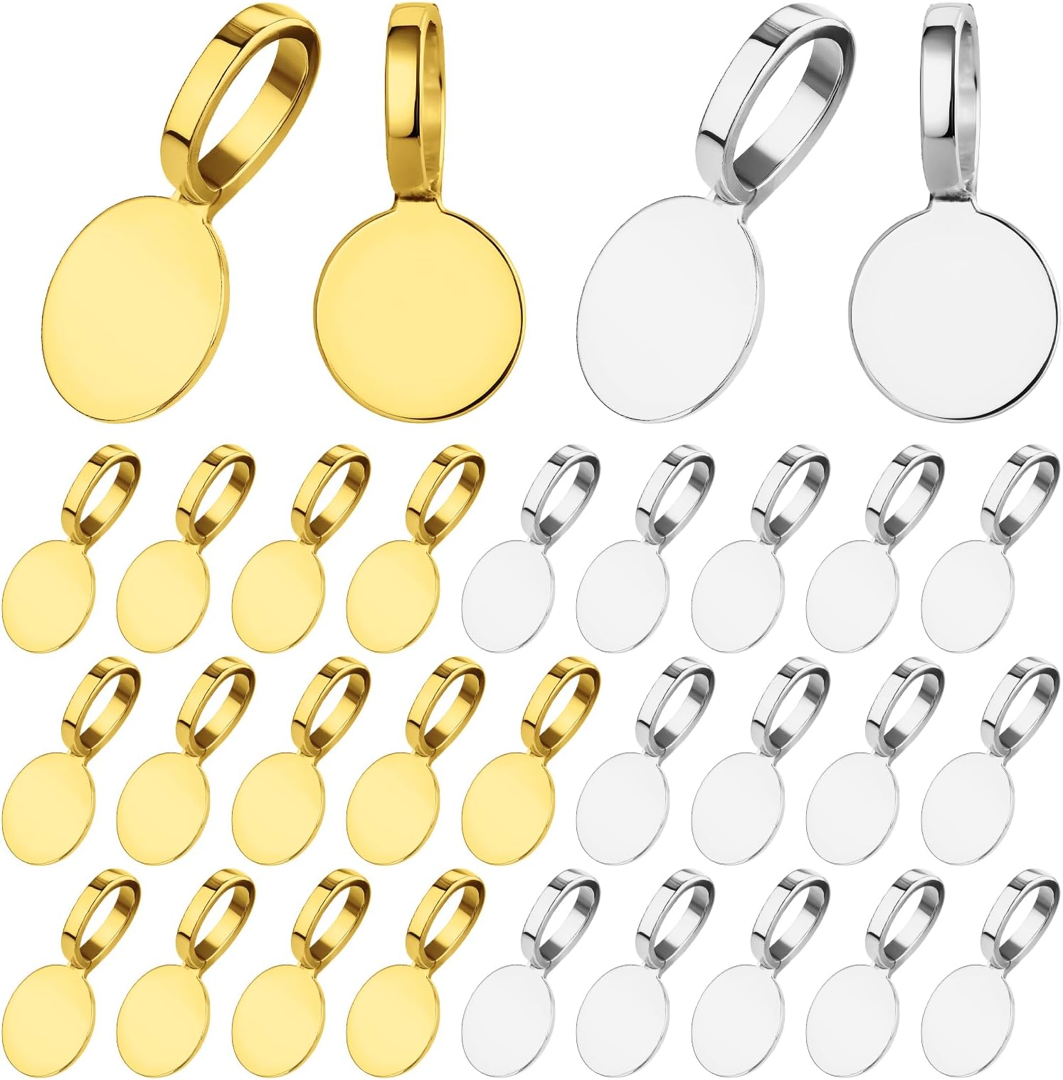 100 Pcs Bails for Jewelry Making Gold & Silver on Flat Pad Bails Round Pendants Charms Connector Hanger Glue On Pendant Bail for Pendants DIY Craft Jewelry Making Accessories (50 Gold+50 Silver)