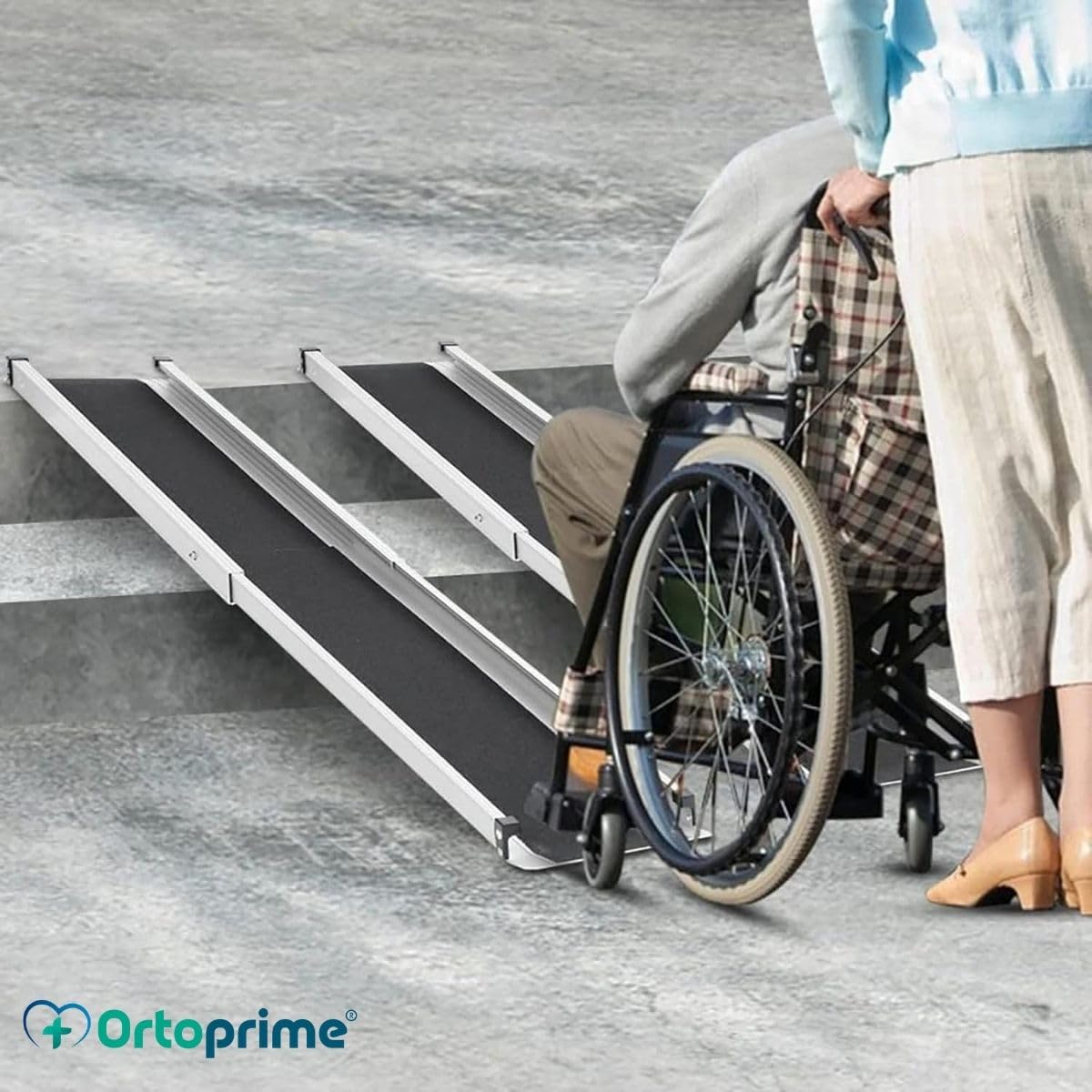 OrtoPrime Rampas Telescópicas para Silla de Ruedas Pack X2 Extensibles Rampas Minusválidos Antideslizantes - Rampa Salva Escalones Aluminio escalón PORTÁTIL - Rampa Silla de Ruedas Salvaescaleras