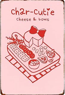 CXHDSY Charcutie Cheese & Bows Board Red Pink Carcuterie Print Wall Decor Retro Metal Sign Poster for Garage Man Cave Bathroom Bedroom Farm Inspirational Popular Wall Art 8x12 Inch Signs Posters