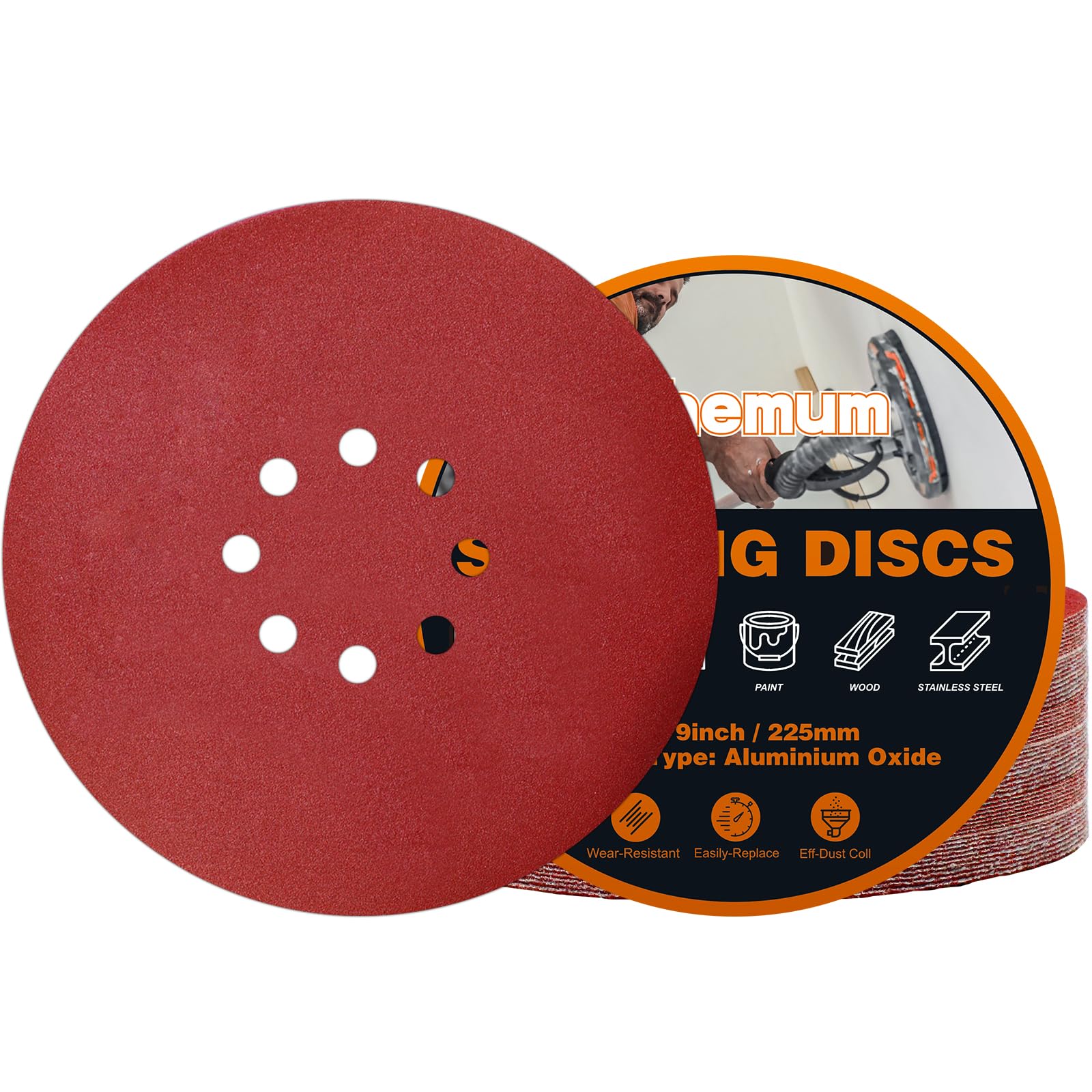 pihemum 30 PCS 225mm Sanding Discs 240 Grit 8 Hole Hook and Loop Drywall Sandpaper for Drywall Sander