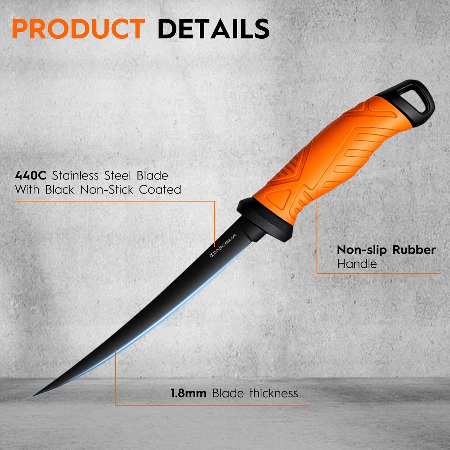 BasicGear Fishing Fillet Knife Set of 4 – 5”, 7”, 8”, 9” 440C Stainless Steel Knives with Non-Stick Blades, Sheaths, Sharpener, and Carry Bag – Deboning and Filleting Tools for All Fish Types - Image 2