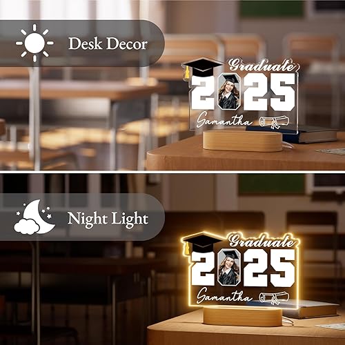 Vista 24 de ALBK Decoraciones de graduación 2025 – Regalos de graduación personalizados, luz nocturna personalizada con nombre de foto, regalos de graduación