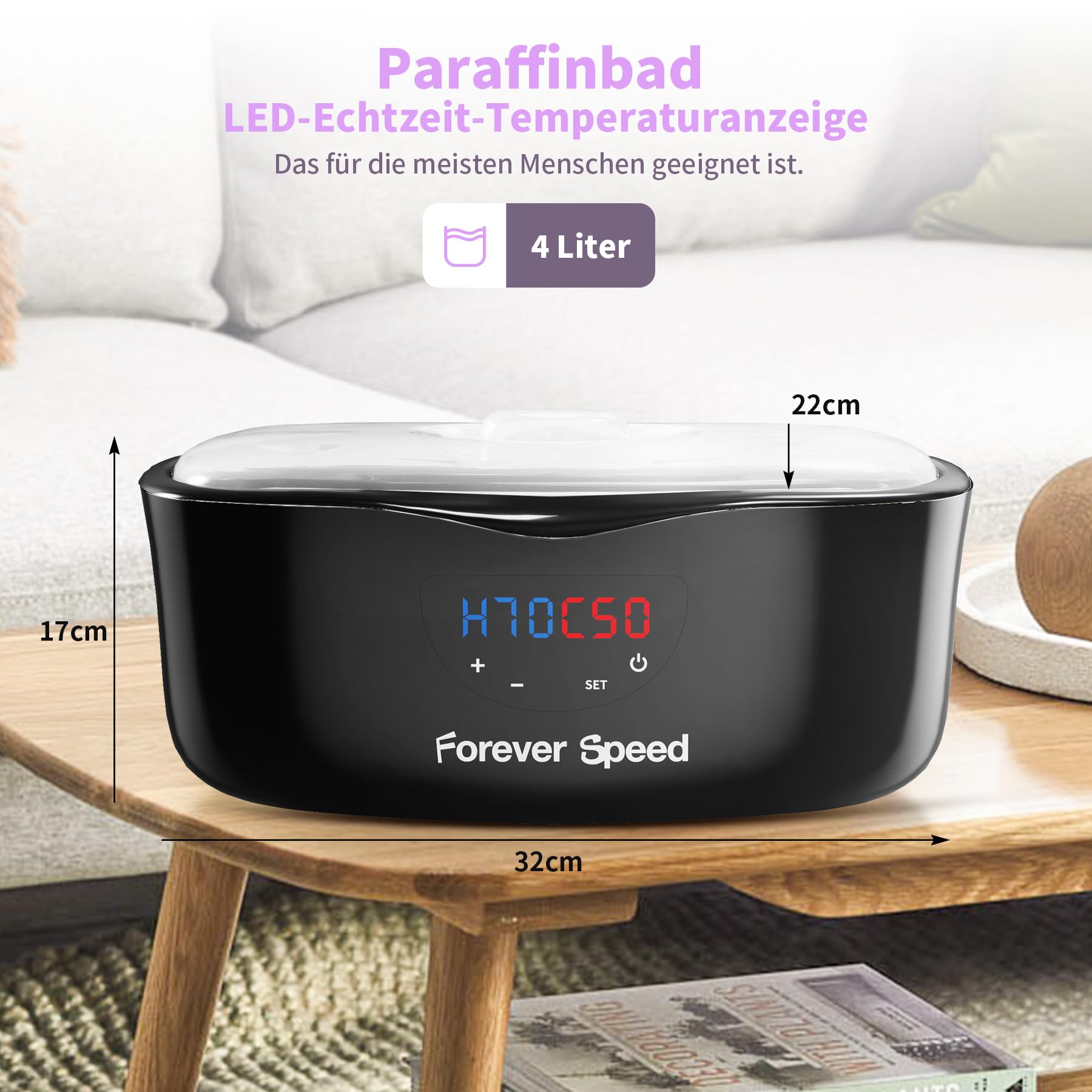 Forever Speed 4L Paraffinbad für Hände und Füße Arthrose, Paraffinbad Wärmer mit Manueller/Auto-Modus Paraffinbad Hände Füße Set mit 1350g Paraffinwachs und Handschuh, 230W
