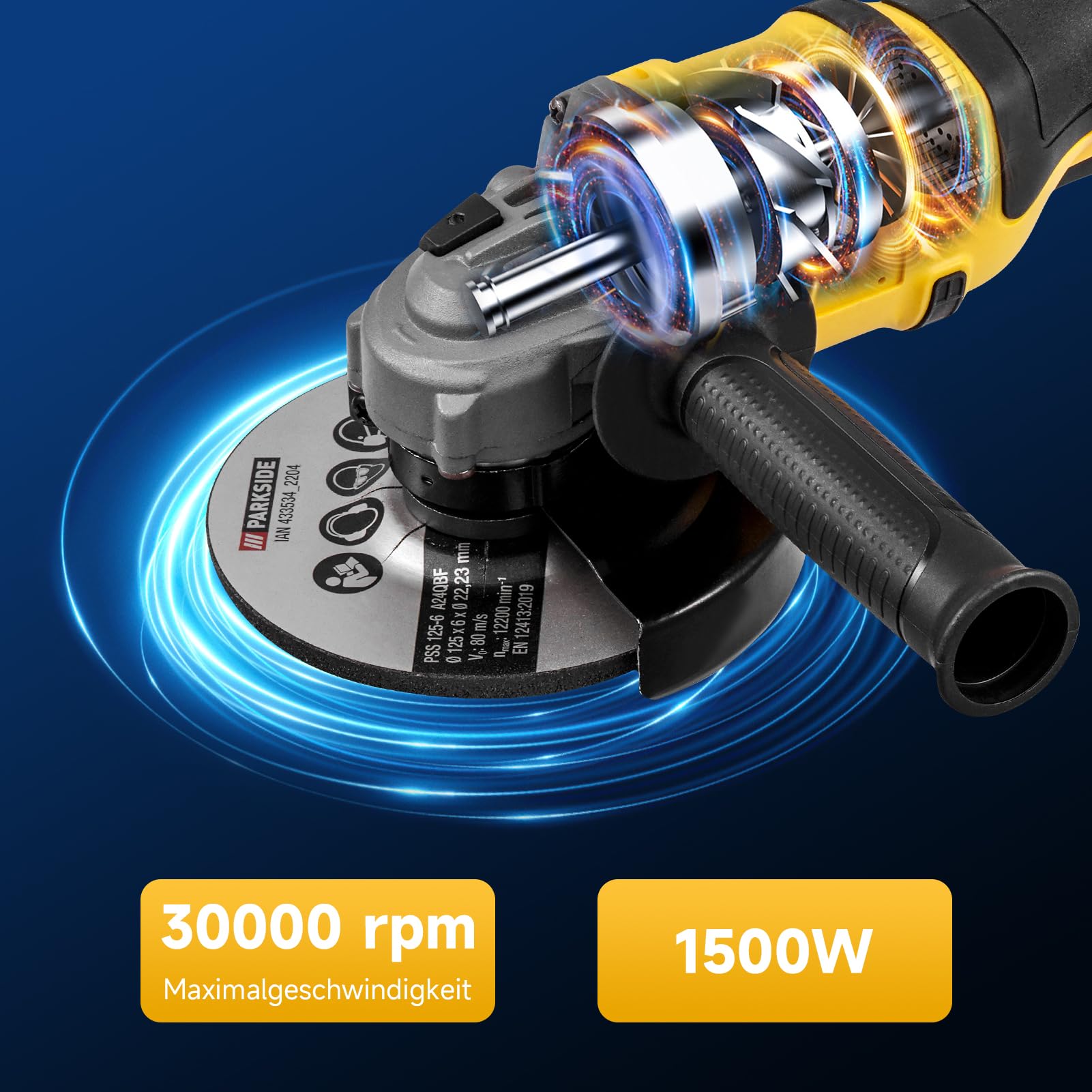1500W Amoladora Angular, 21V Herramienta Eléctrica Inalámbrica, Radial Batería para Cortar Pulir y Amolar Mango Corto (con 1 x 5.0Ah Baterías)