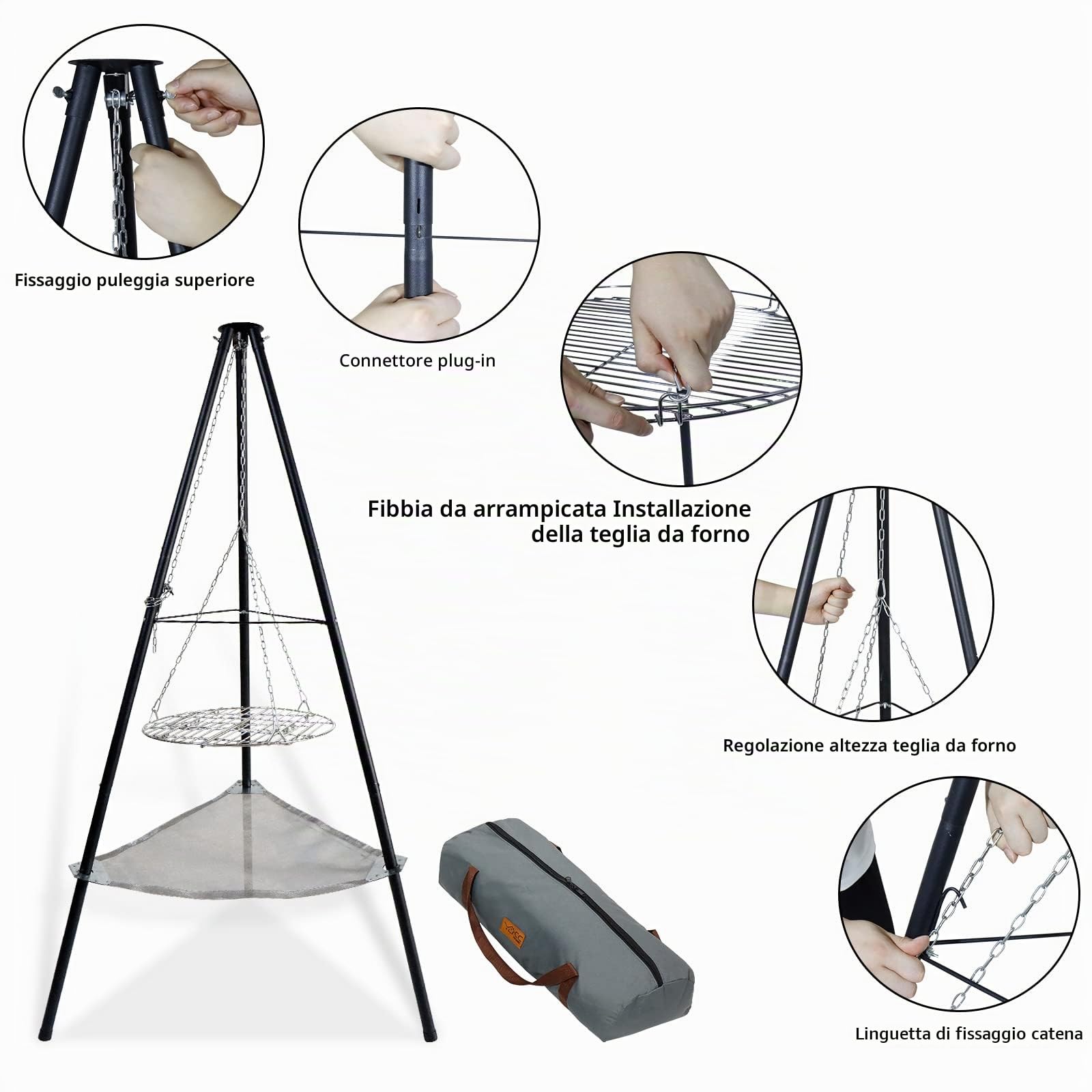 CCLIFE Griglia Treppiede Barbecue con Braciere,altezza 166 cm griglia Girevole Portatile,Catena Regolabile in Altezza
