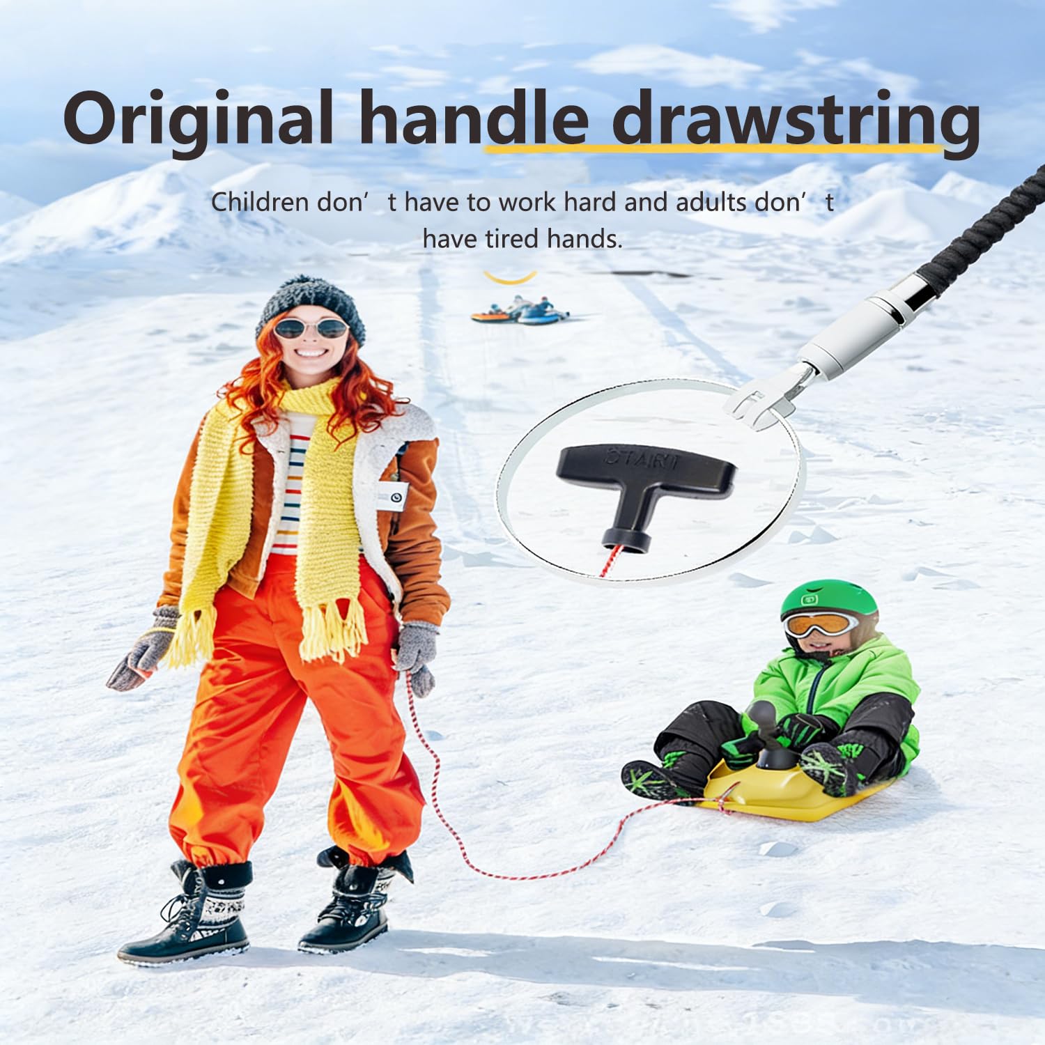 Bob Schlitten, Kinderschlitten, 54cm Robuster Kunststoffrodel Zipfelbob, Bis 100Kg Belastbar, Einfacher Steuerung, Für Kinder Und Erwachsene, Outdoor Wintersport, Gelb
