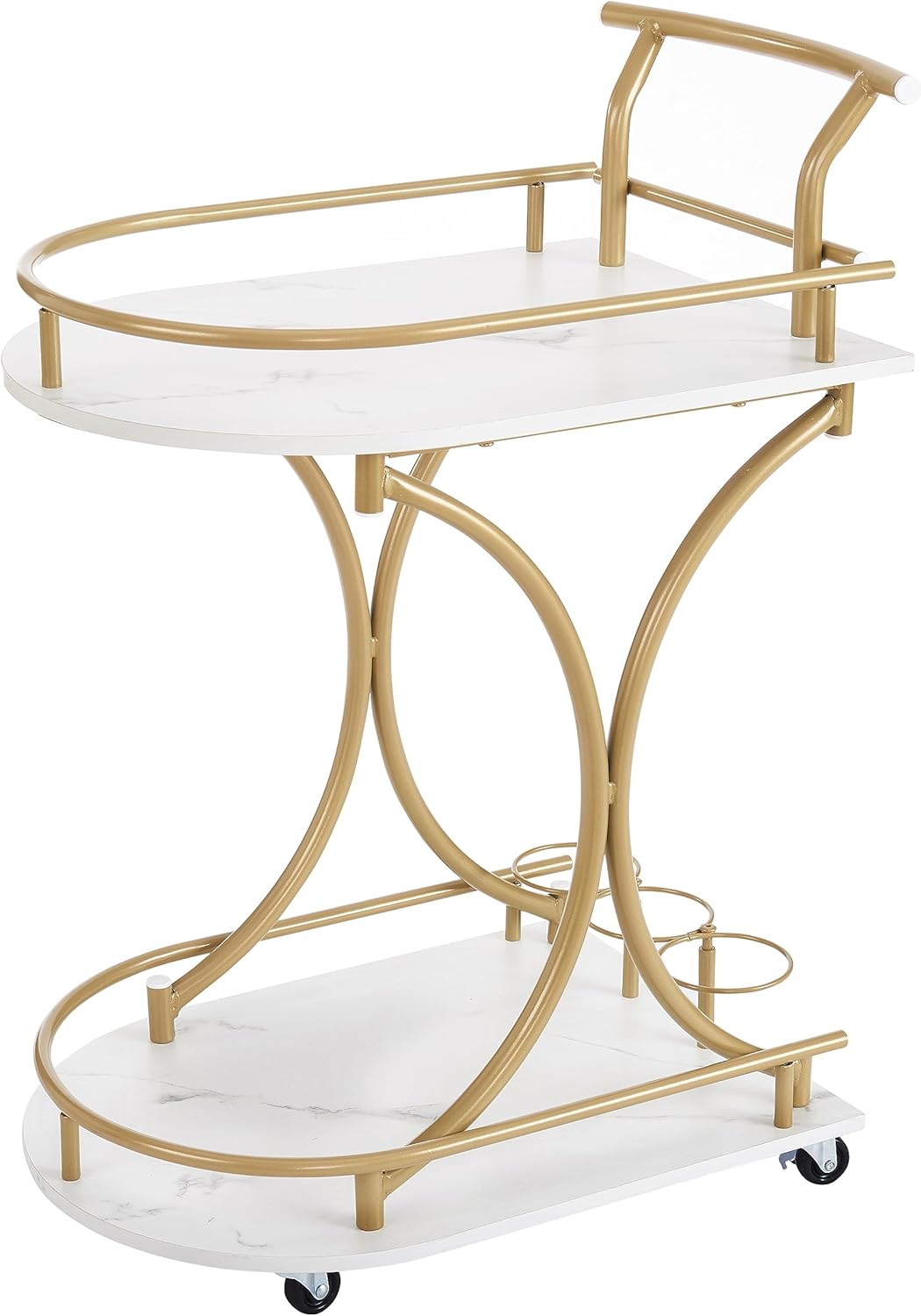 2-Tier Bar Cart, Mobile Bar Serving Cart, Industrial Style Wine Cart for Kitchen, Beverage Cart with Wine Rack and Glass Holder, Rolling Drink Trolley for Living Room