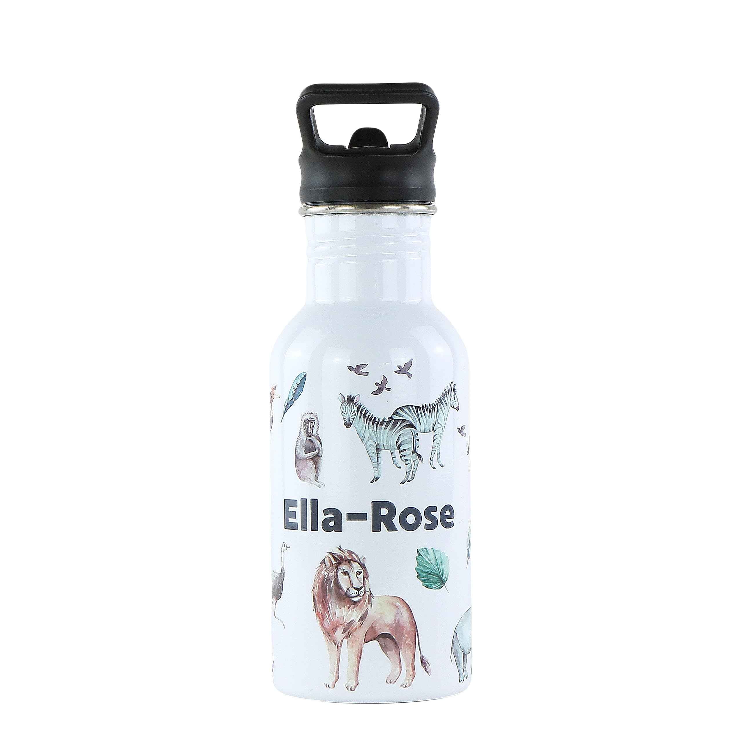 cribstar Personalised Kids Water Bottle - Stainless Steel - BPA Free - Leak Proof - Perfect for School, Sports, Holidays, Travel or anywhere. (Safari 1)